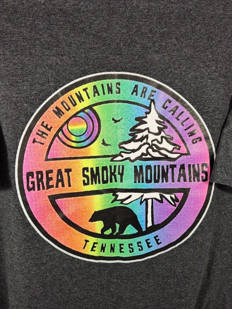 Great Smoky Mountain Graphic Gatlinburg TN Gray T-Shirt Men's Size XL EUC